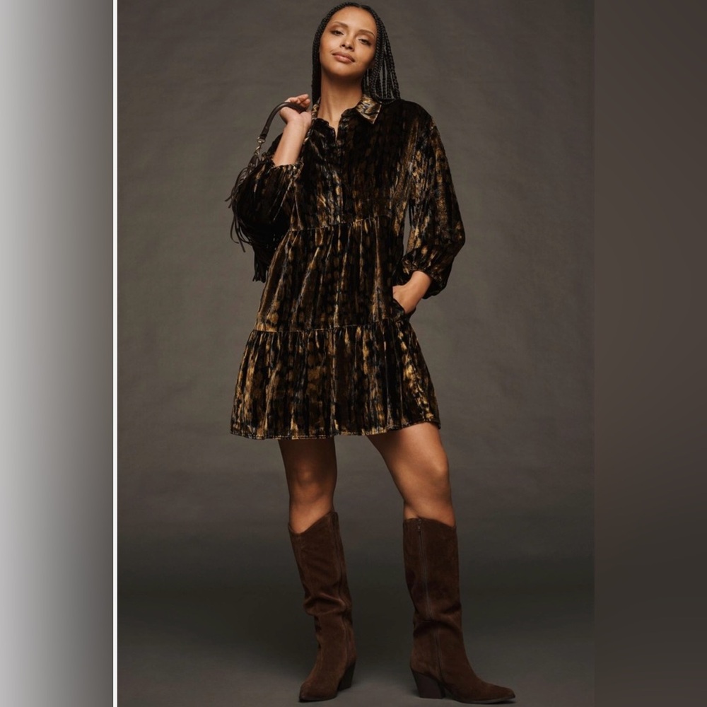 Maeve Brown Velvet Mini Dress